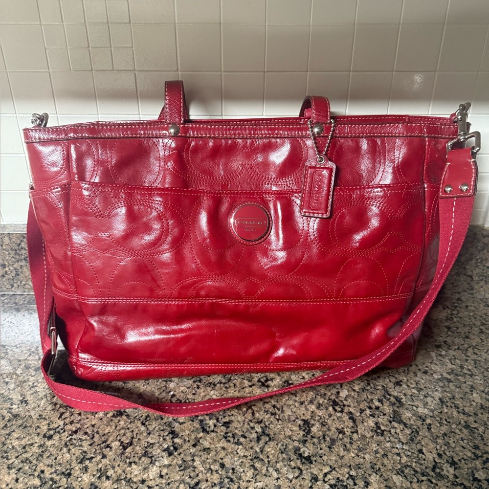 Coach Red Leather Large Tote/Diaper Bag/Travel Carry on